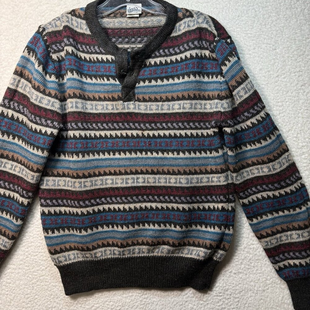 Vintage 70's 80's Levis Multi Color Striped Sweater Adult Medium 1/4 Button